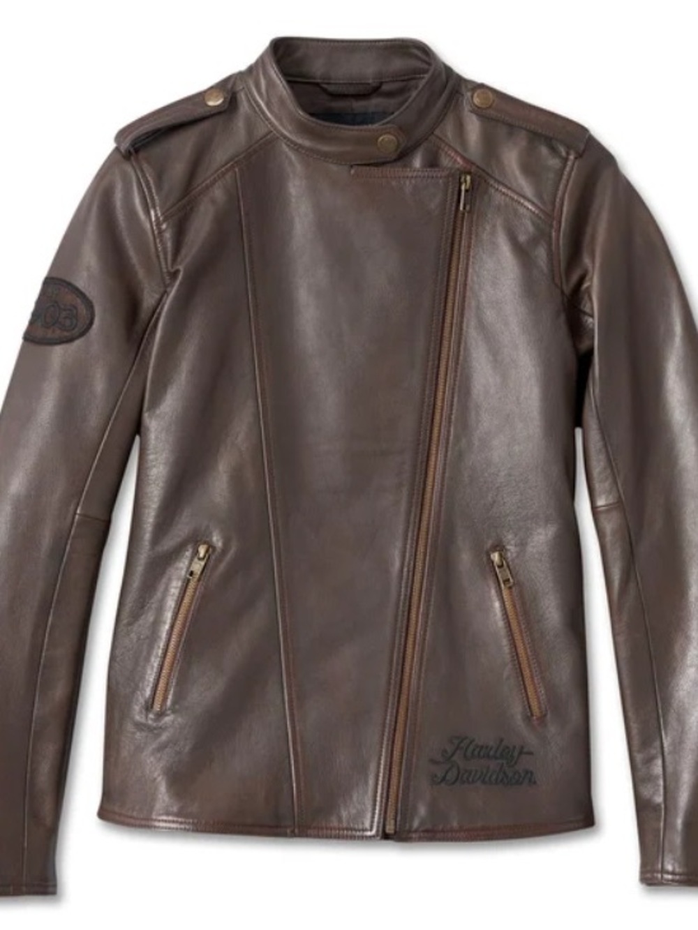Harley-Davidson Brown Leather Asymmetrical Moto Jacket
